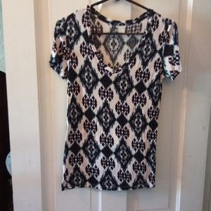 3/$25 Mudd Tee White Purple Teal Pattern Size Small Y2K